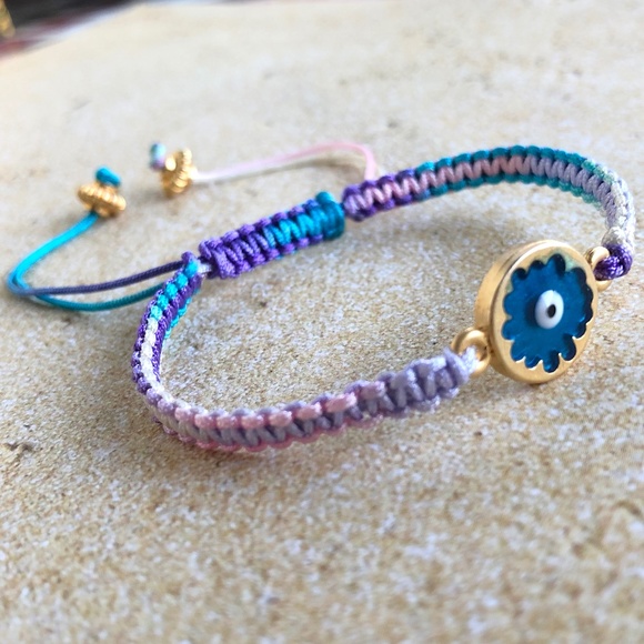 Handmade Evil Eye with Colorful Macrame Adjustable Bracelet - Picture 1 of 5